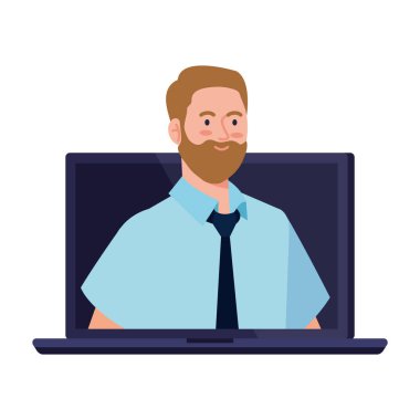 Dizüstü bilgisayar vektör tasarımında iş adamı karikatürü