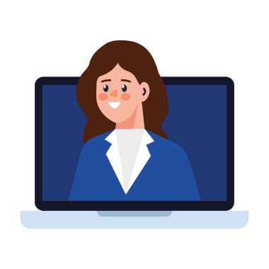 Dizüstü bilgisayar vektör tasarımındaki kadın karikatürü