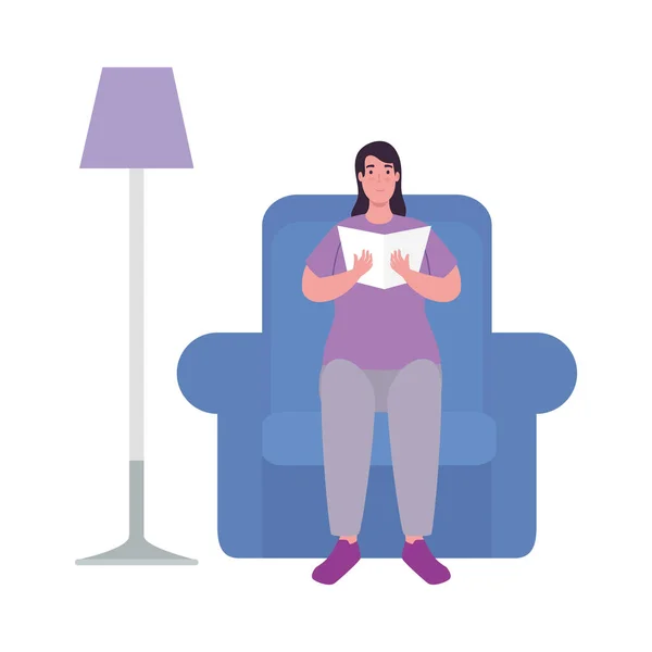 Γυναίκα που διαβάζει ένα βιβλίο για το διανυσματικό σχεδιασμό καρέκλα — Διανυσματικό Αρχείο