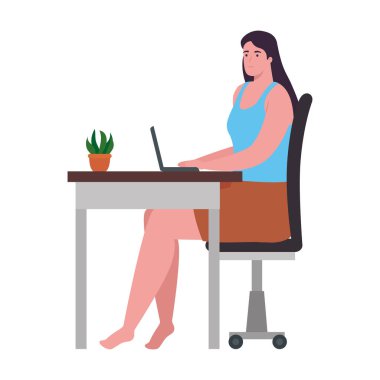 Dizüstü bilgisayarı olan kadın vektör tasarımında