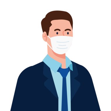 Maske ve giysi vektör tasarımlı yeni normal insan.