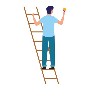 Fırça ve merdiven vektör tasarımlı ressam