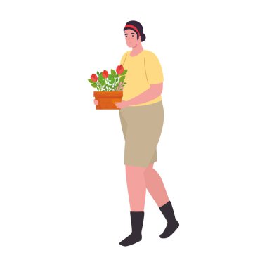 Ot vektör tasarımının içinde çiçekli bahçıvan kadın.