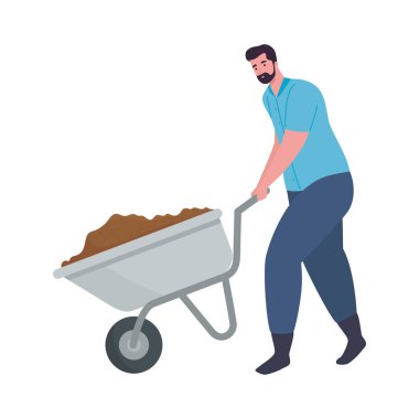 El arabası vektör tasarımlı bahçıvan.