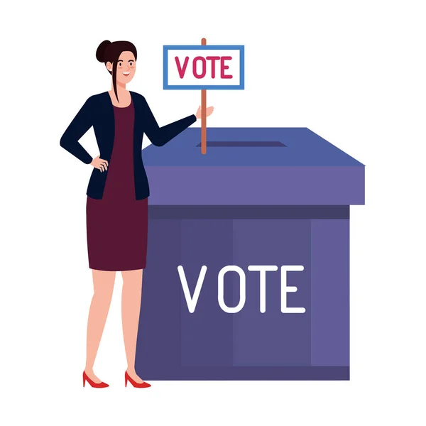 Caja de votación y mujer con diseño de vector de banner — Archivo Imágenes Vectoriales