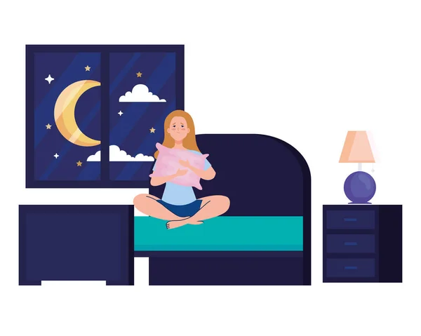 Woman on bed with insomnia vector design — Stock Vector