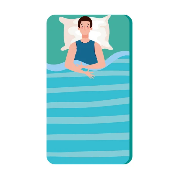 Férfi az ágyban álmatlanság vektor design — Stock Vector