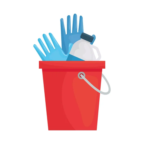 Gardening gloves and bottle inside bucket vector design — Stock Vector