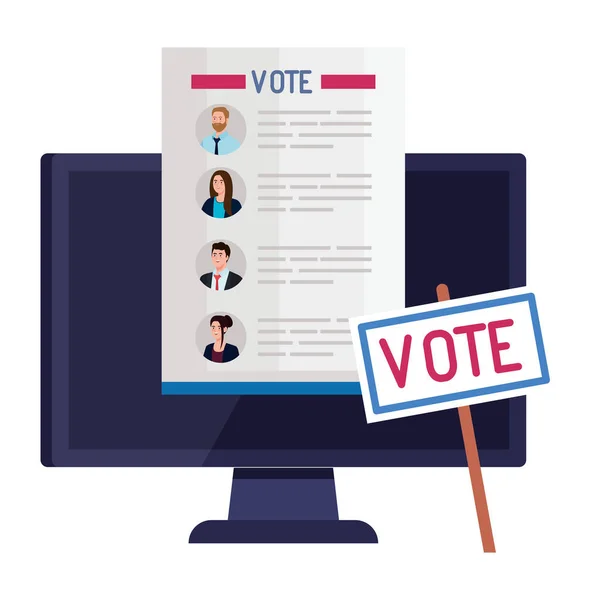 Vote paper in front of computer with banner vector design — Stock Vector