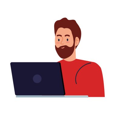 Dizüstü bilgisayar vektör tasarımlı insan karikatürü