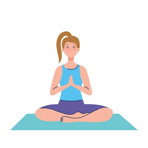 Donna che fa yoga su disegno vettoriale mat — Vettoriale Stock