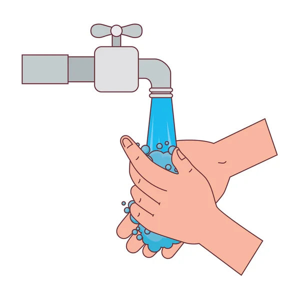 Hands washing under water tap vector design — Stock Vector