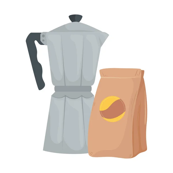 Kávé moka pot és bab táska vektor tervezés — Stock Vector