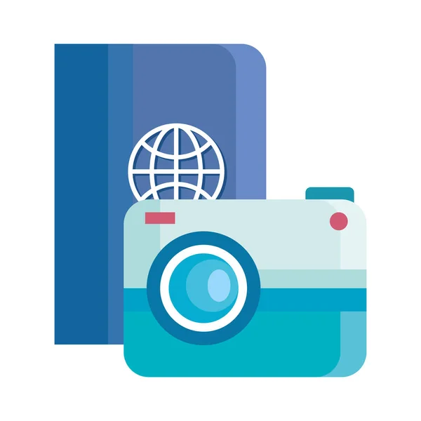 旅行パスポートとカメラベクトルデザイン — ストックベクタ