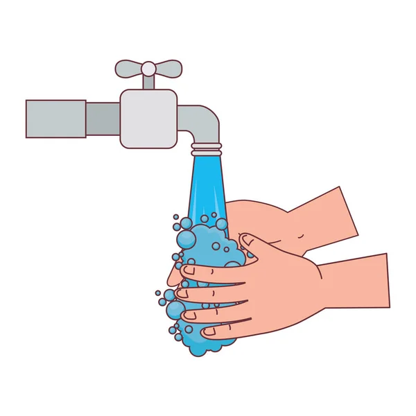 Lavage des mains sous l'eau robinet conception vectorielle — Image vectorielle