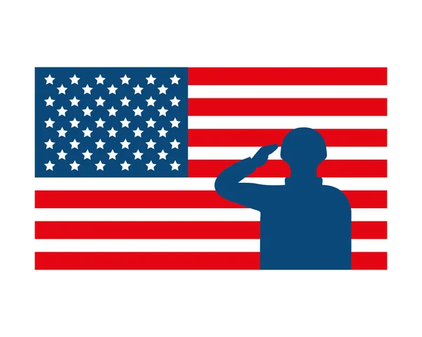 Soldato militare uomo in disegno vettoriale bandiera USA — Vettoriale Stock