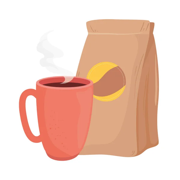 Coffee beans bag and mug vector design — Stock Vector