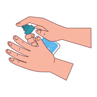 Sprey dezenfektan şişe vektör tasarımlı eller