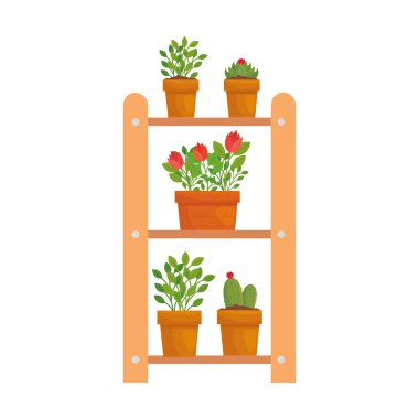 Merdiven vektör dizaynındaki saksıların içindeki bitkiler