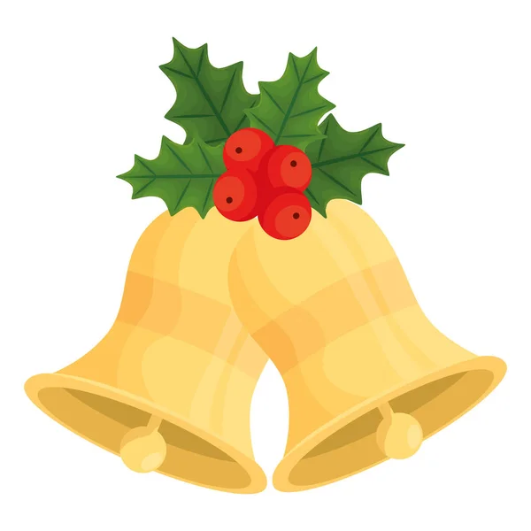 Veselé vánoční zvony s bobulemi a listy vektorový design — Stockový vektor