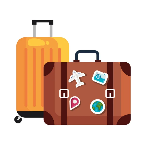 Bolsas de viaje con pegatinas diseño vectorial — Vector de stock