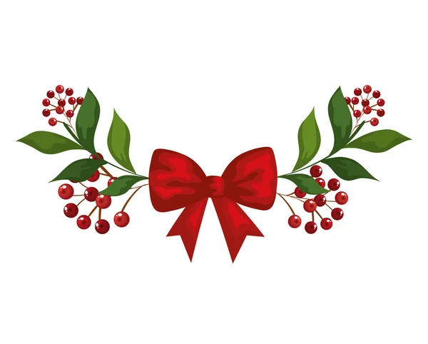 Feliz navidad bowtie con hojas y bayas diseño de vectores — Vector de stock