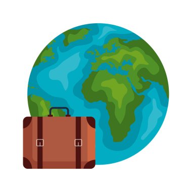 seyahat çantası dünya vektör tasarımının önünde