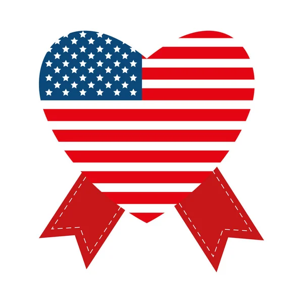 Usa flaga serce z projektu wektora wstążki — Wektor stockowy