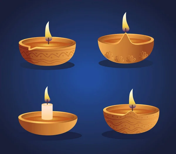 Счастливые свечи diwali diya с векторным дизайном — стоковый вектор