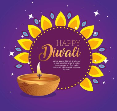 Mutlu diwali çiçekleri diya mum vektör tasarımlı