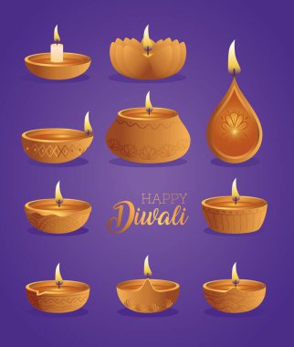 Mutlu diwali diya mumları vektör tasarımı