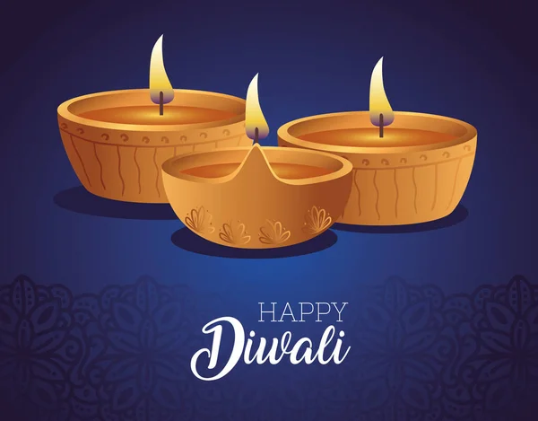 Happy diwali diya candles vector design — Stock Vector