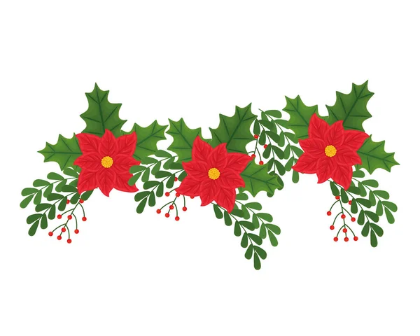 Veselé Vánoce červená květina s listy vektorový design — Stockový vektor