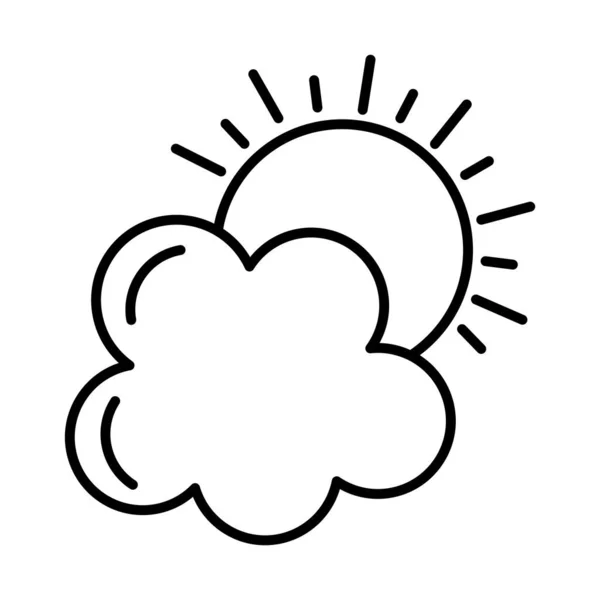 Zon en wolk sticker en lijn stijl pictogram vector ontwerp — Stockvector