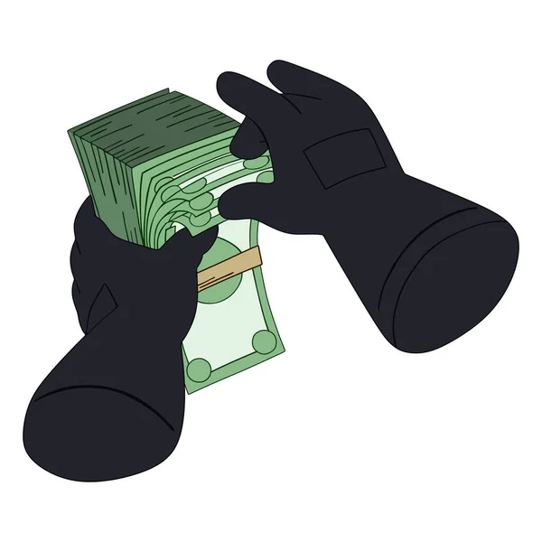 Eine Packung Geld Den Händen Mit Handschuhen — Stockvektor