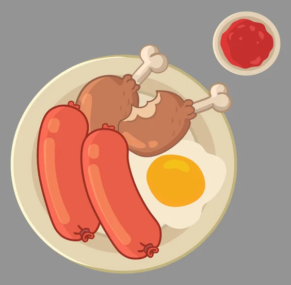 Assiette Avec Viandes Assorties Ketchup — Image vectorielle