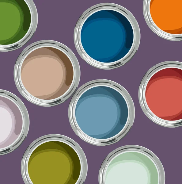 Latas Pintura Multicolor Vista Superior — Vector de stock