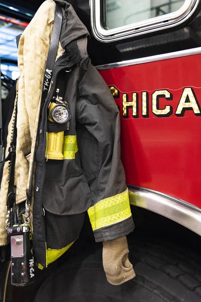 Chicago Illinois Octubre 2018 Ropa Del Bombero Por Verdadero Camión — Foto de Stock