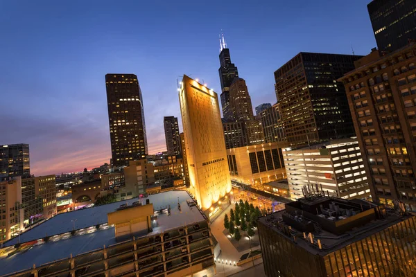 Chicago Baixa Imagem Paisagem Urbana Centro Chicago Pôr Sol Imagem — Fotografia de Stock