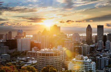 Sabahın erken saatlerinde Mont Royal park, Kanada Montreal manzarası
