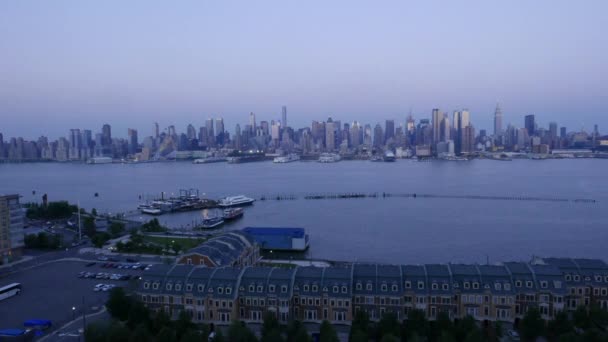 Расписание Нью Йоркского Городского Пейзажа Нью Джерси Конец Света Огни — стоковое видео