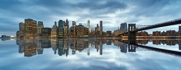 Skyline New York City Con Grattacieli Urbani Tramonto Usa — Foto Stock