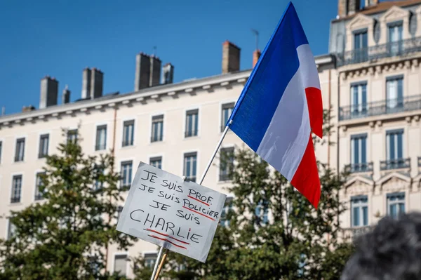 Lyon France October 2020 Terrorism Protest Days Islamic Terrorist Attacks — Stock Photo, Image
