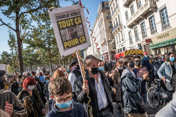 Lyon France October 2020 Terrorism Protest Days Islamic Terrorist Attacks — Stock Photo, Image