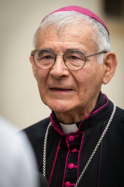 Ars sur Formans, Ain, France, 31 Mayıs 2025: Piskopos Pascal Roland 'ın Portresi. 27 Ocak 2003 tarihinde Papa II. John Paul tarafından Moulins Piskoposu olarak atandıktan sonra, 15 Haziran 2012 'den beri Belley-Ars Piskoposu olmuştur..