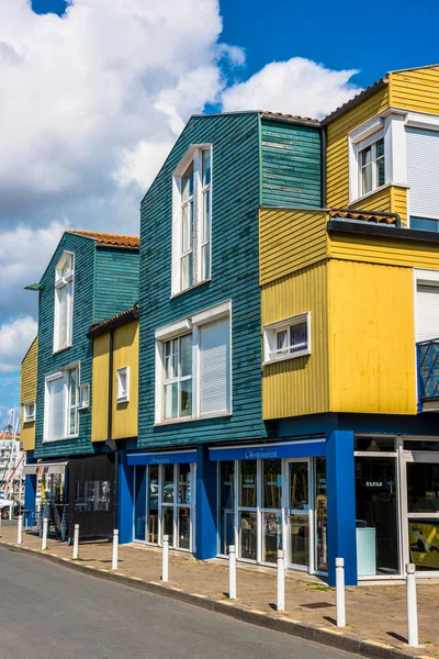 France Rochelle September 2015 Helle Farbenfrohe Häuser Der Straße Meer — Stockfoto