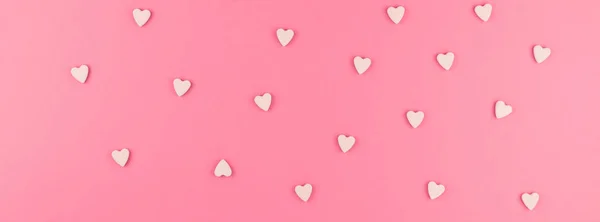 Sevgililer Günü Desen Arka Plan Düz Üstten Görünüm Pembe Kalp — Stok fotoğraf