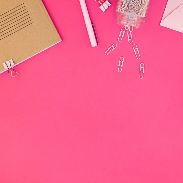 Top View Flat Lay Workspace Desk Styled Design Office Supplies — Stock Photo, Image