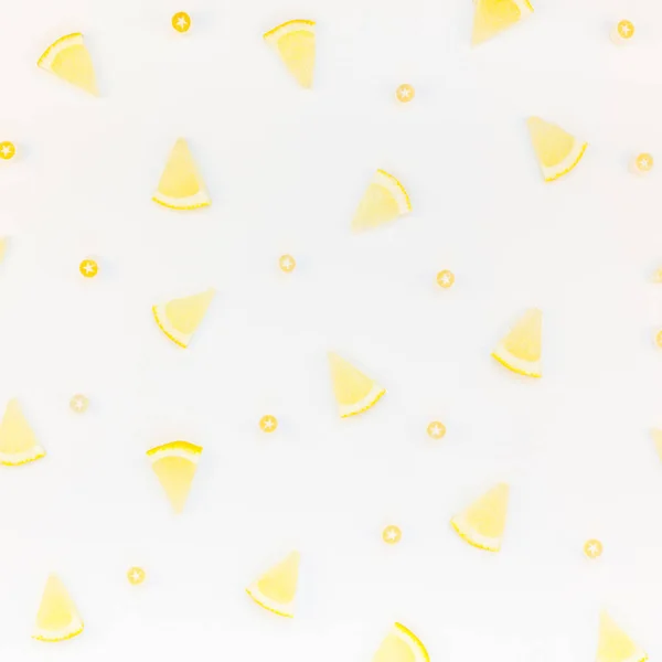 Flatlay Persegi Atas Tampilan Atas Potongan Jeruk Lemon Pola Bingkai — Stok Foto
