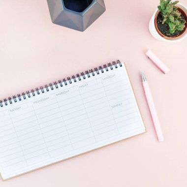 En iyi görünüm düz yatıyordu çalışma alanı Resepsiyon ofis malzemeleri kaktüsler succulents kopya alanı bin yıllık pembe renkli kağıt arka plan en az tarzı ile tasarım tarz. Kadınsı blog sosyal medya için kare şablon